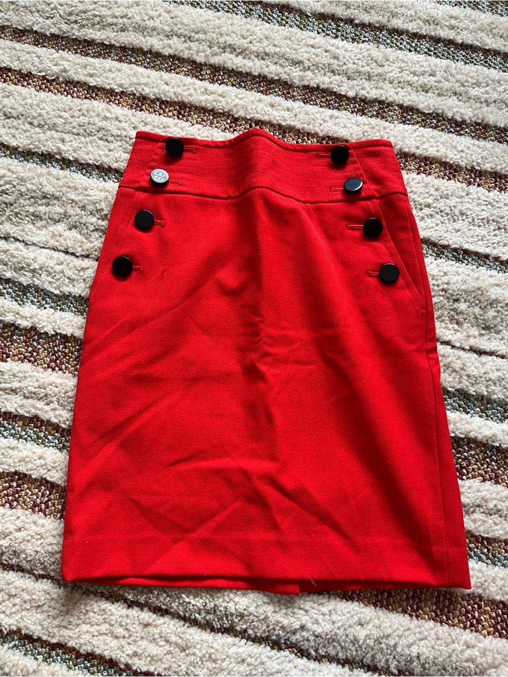 LOFT Red Pencil Skirt with Button Detail